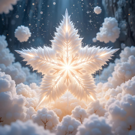 Snowflake in winter forest. Christmas and New Year concept. 3D Renderingの素材