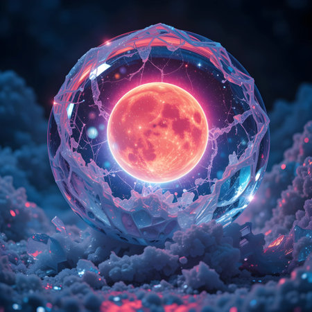 3d illustration of abstract fractal composition with planet and stars.の素材