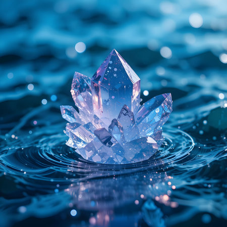 crystal on the water background, 3d render, computer digital imageの素材