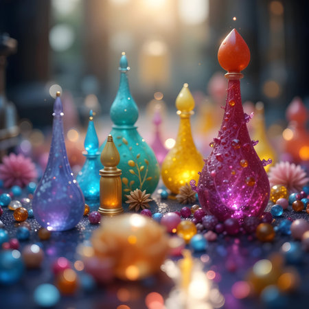Colorful candles in the shape of a Christmas tree with bokeh backgroundの素材