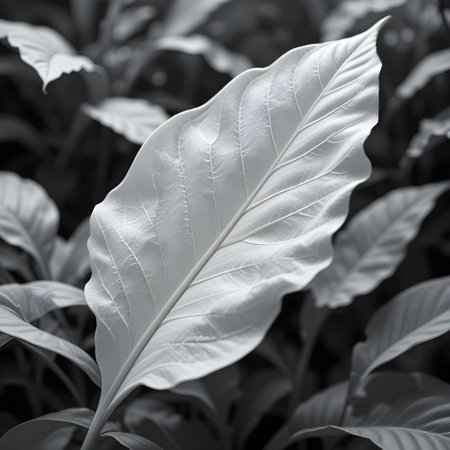 Black and white nature background. Tropical leaf texture. Black and white tone.の素材