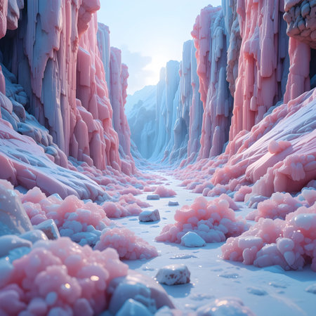 Fantasy alien planet. Mountain with frozen ice. 3D illustrationの素材