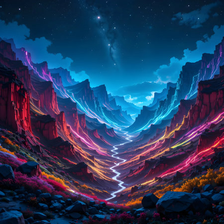 Fantasy alien planet. Mountain landscape. 3D illustration. Virtual realityの素材