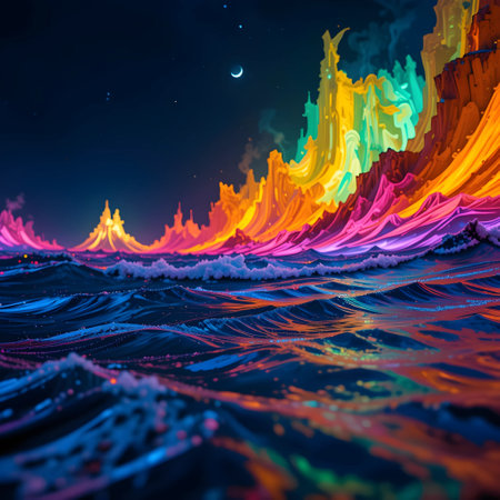 abstract background of the sea with waves and mountains. 3d renderingの素材