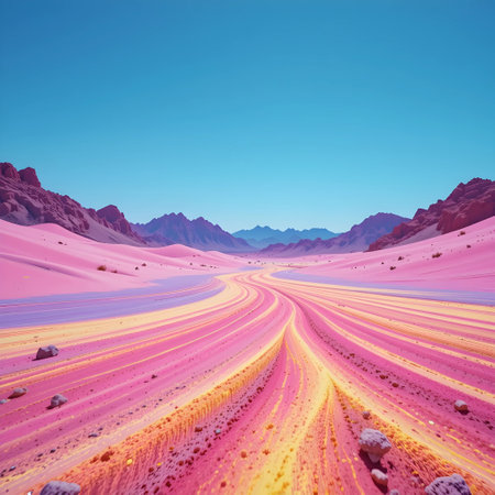 Colorful desert road in the mountains. 3D Rendering.の素材