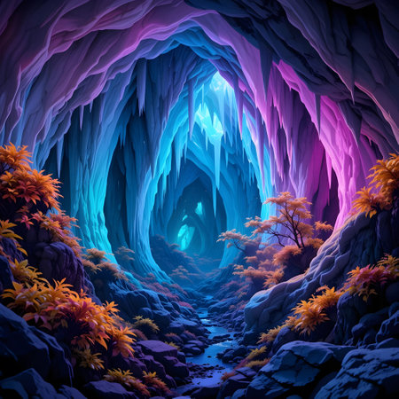 Fantasy cave with stalactites and stalagmites, 3d renderの素材