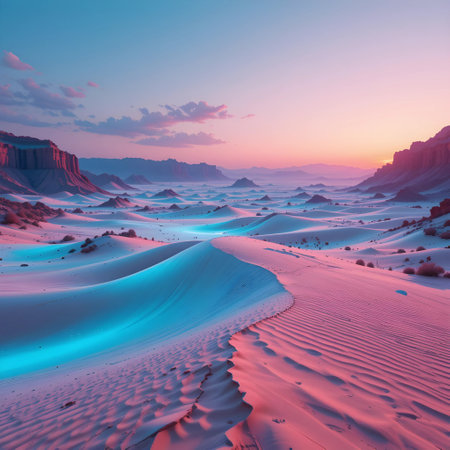 Beautiful sunset over the sand dunes of Wadi Rum desert, Jordanの素材