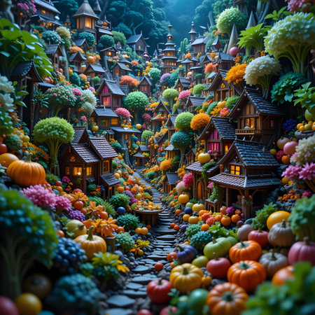 Miniature garden with colorful pumpkins and other vegetables in the gardenの素材