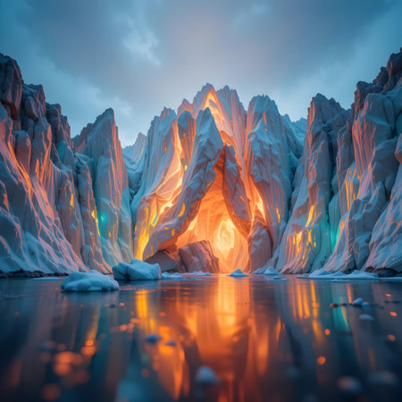 Glacier at sunset, Torres del Paine National Park, Chileの素材