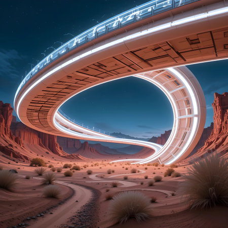 Road tunnel in the desert at night. 3d rendering. Computer digital drawing.の素材