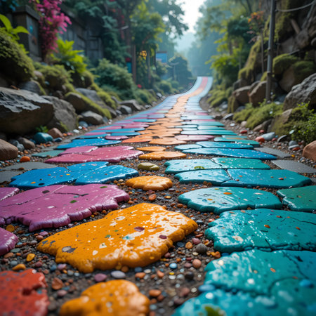 Colorful stones walkway in the garden at Chiang Mai, Thailand.の素材