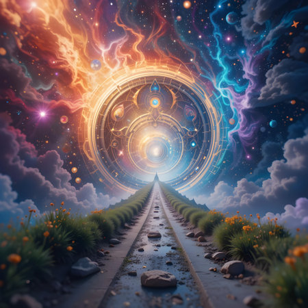 Mystical landscape with road to heaven. 3D rendering.の素材