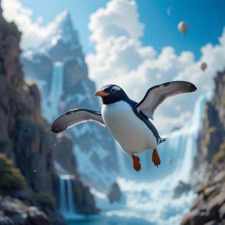 Border Collie jumping in the meadow with pink flowers and blue skyの素材