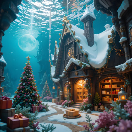 Christmas and New Year concept. Winter landscape. 3d render.の素材