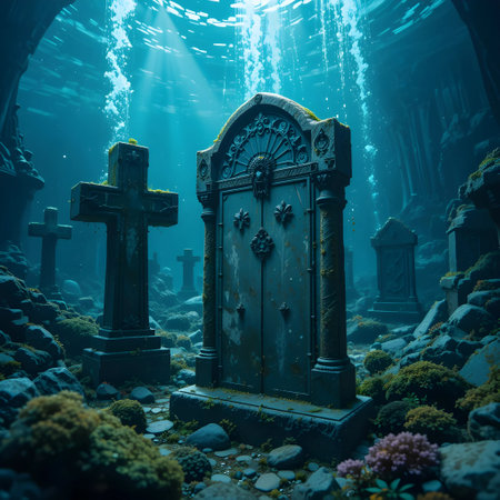 Grave of the dead in the sea. 3d rendering.の素材