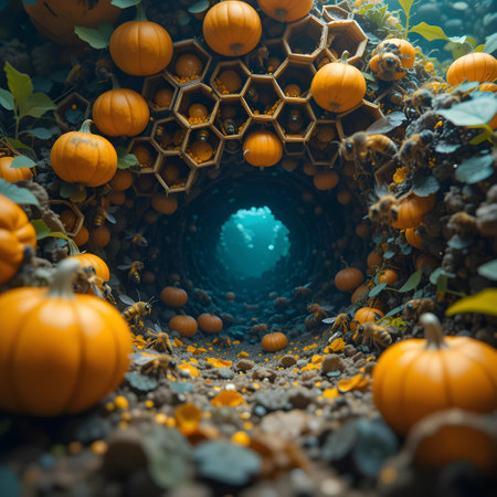 Halloween background with pumpkins. 3d illustration. 3d renderingの素材