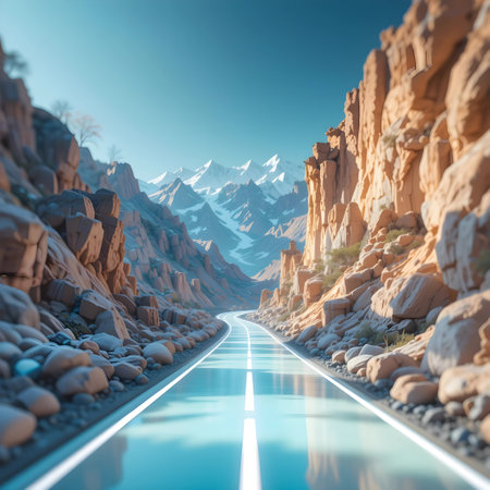 Road in the desert. 3d rendering. Computer digital drawing.の素材