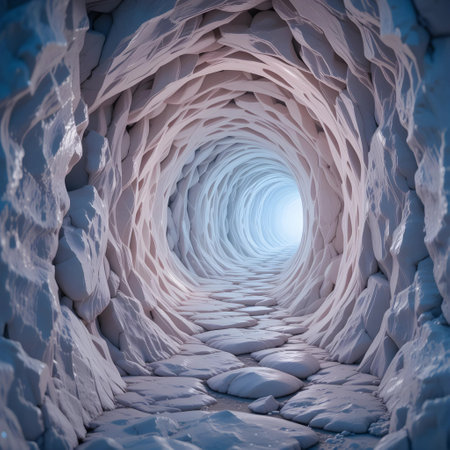 Frozen tunnel of ice and snow in winter. 3d renderingの素材
