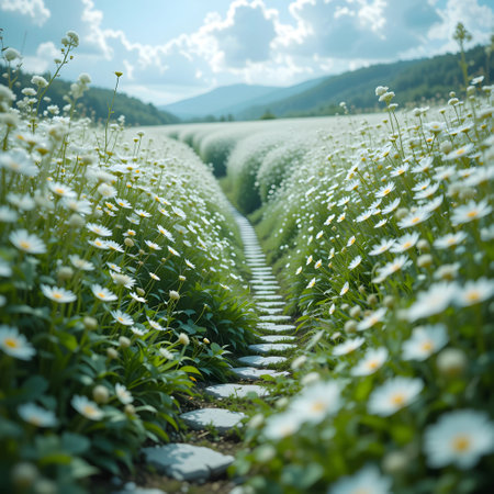 White daisies in the meadow. Beautiful summer landscape.の素材