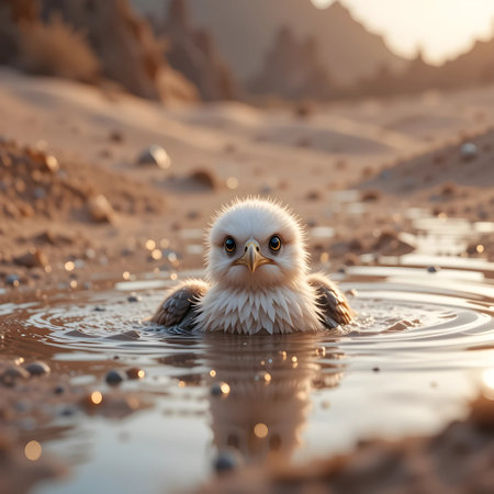 seagull in the water at sunset in the desert of moroccoの素材