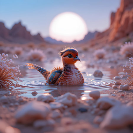 Cute bird in the desert at sunset, Utah, USA.の素材