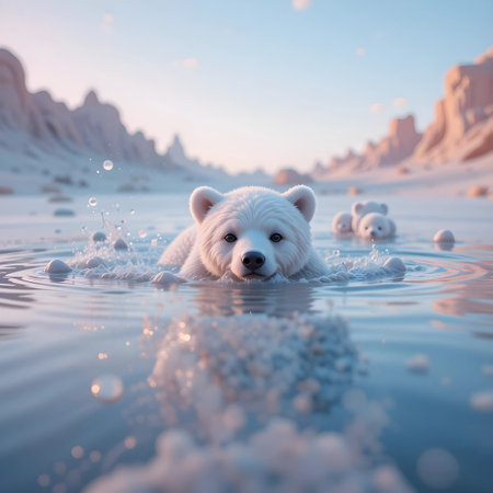 Polar bear swimming in the water. Polar bear in the water.の素材