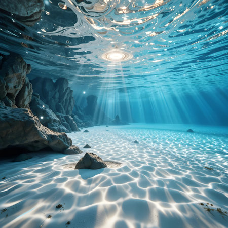 Underwater view of the sea. 3D render. Underwater world.の素材