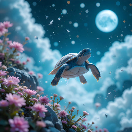 Turtle swimming in the sea. Underwater world. 3d renderの素材