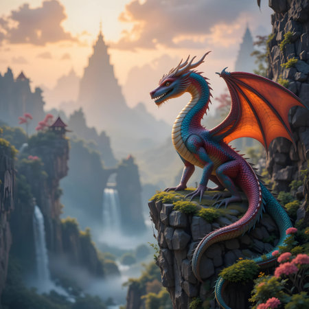 Dragon statue on the top of the mountain in the morning, Thailand.の素材