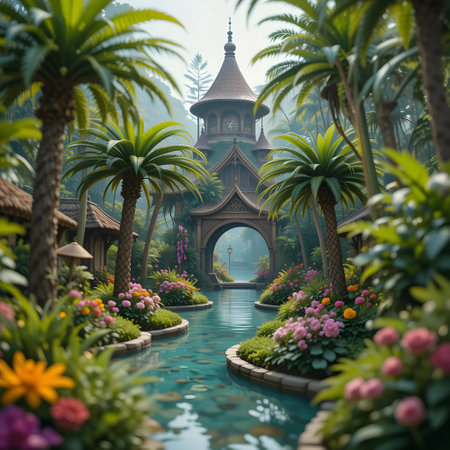 Mysterious garden in a foggy day in Dalat, Vietnamの素材