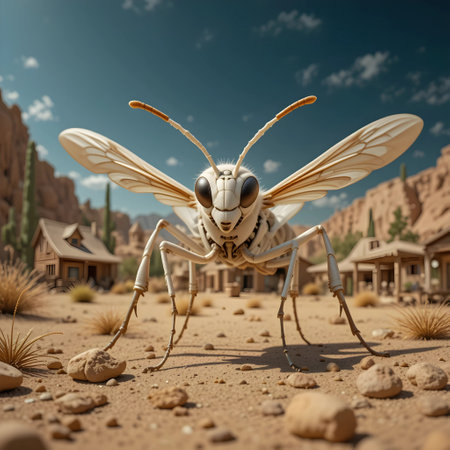 Insect in the desert. 3d rendering. Computer digital drawing.の素材