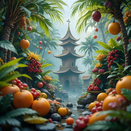 Chinese temple in the jungle. 3d rendering, 3d illustration.の素材