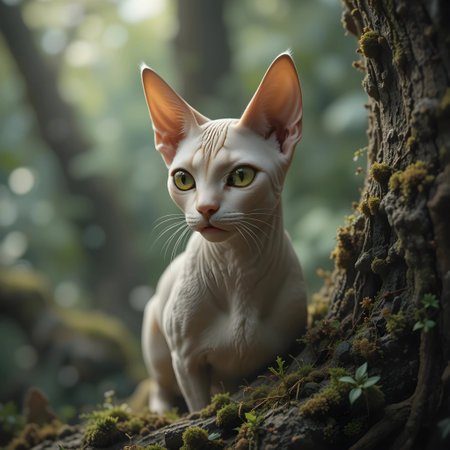 Portrait of a beautiful cat in the forest. Selective focus.の素材