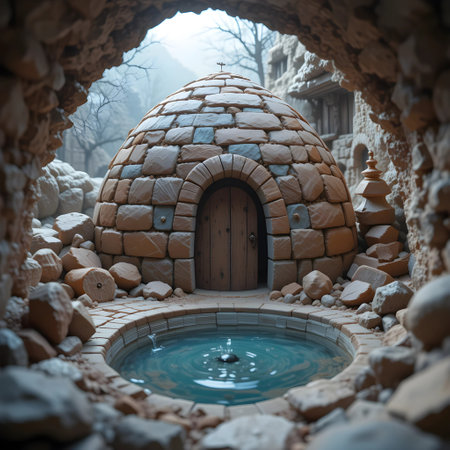 Fairy house made of stone in the shape of an iglooの素材