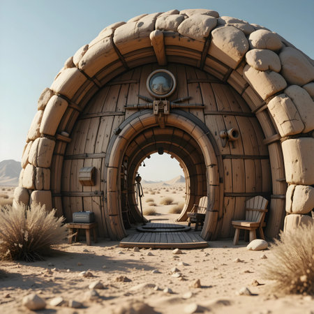 3d rendering of an arbor in the middle of the desertの素材
