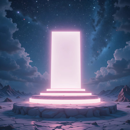 3D rendering of a portal in the desert. The entrance to the unknown worldの素材