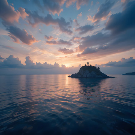Beautiful seascape with a small island in the sea.の素材