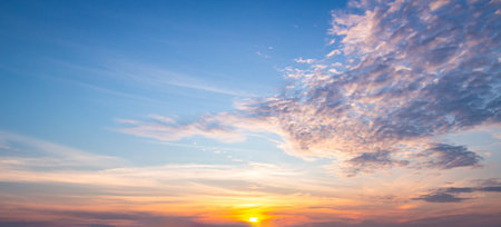 World environment day concept: Sky and clouds autumn sunset backgroundの写真素材