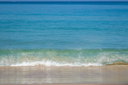 Breaking sea wave on a sandy beach background