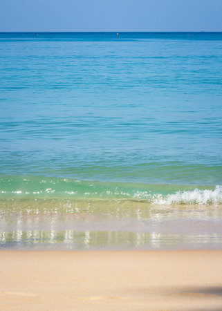 Breaking sea wave on a sandy beach backgroundの写真素材