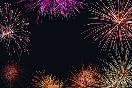 Fireworks on night, background for Happy New Year 2021 concept