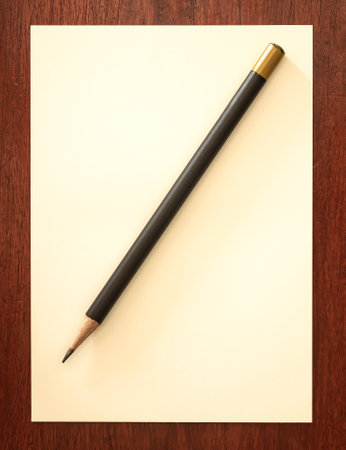 Vintage picture tone. Blank notebook with brown pencil on wooden tableの写真素材