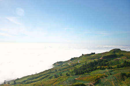 Landscape with fog over a Mountain, North of Thailandの写真素材