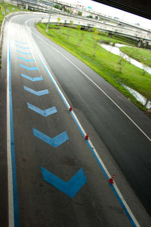 blue direction on highway ahead