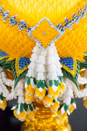 thai plastic wreath of flowers  malai の写真素材
