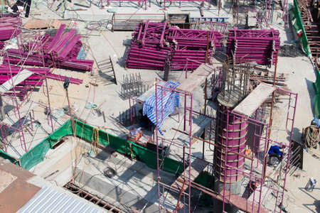 bird-view Construction site, workers work structure with cement