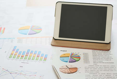 black screen tablets with analysis  financial planningの写真素材