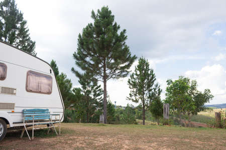 mobile home van car on camping siteの写真素材