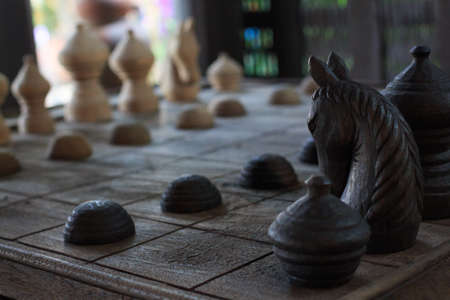 victory wooden chess, Knight on chessboardの写真素材