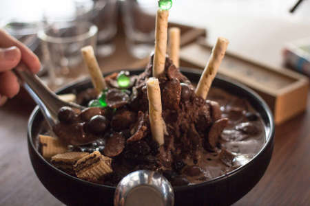 ice chocolate bingsu with topping sweet korean dessertの写真素材